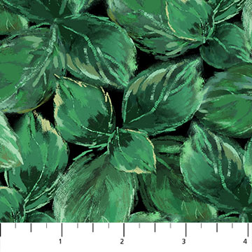 Fabric Northcott Rhapsody in Blue Green Leaves 27072-74
