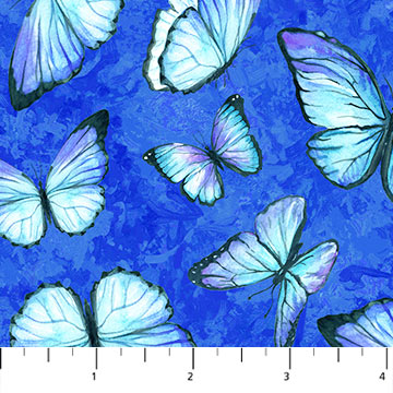 Fabric Northcott Rhapsody in Blue Butterflies Periwinkle 27073-86