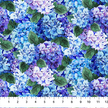 Fabric Northcott Rhapsody in Blue Hydrangea DP27068-44