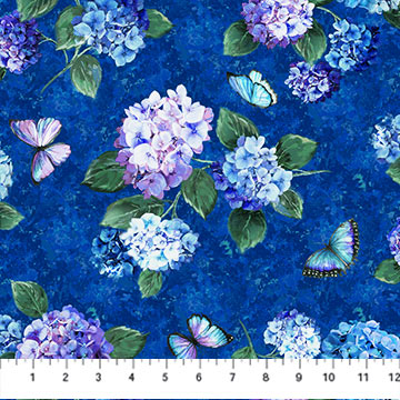 Fabric Northcott Rhapsody in Blue Hydrangea Blue DP27069-44
