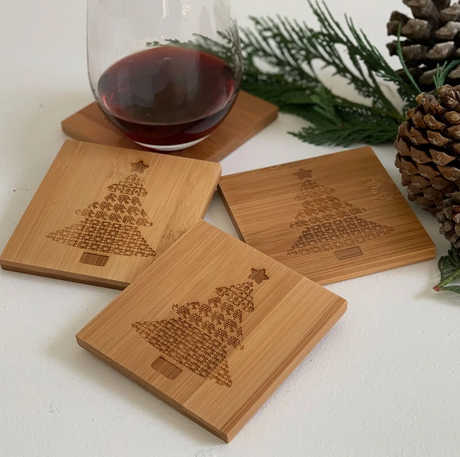 Gifts Set of 4 Quilty Christmas Tree Coasters Square