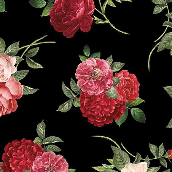 Fabric Wilmington Daydream Garden Black Roses 50013-937