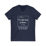 Gifts The Little Shop of Stitches V-Neck Tee in Blues, Sizes S-2X