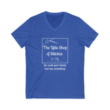 Gifts The Little Shop of Stitches V-Neck Tee in Blues, Sizes S-2X