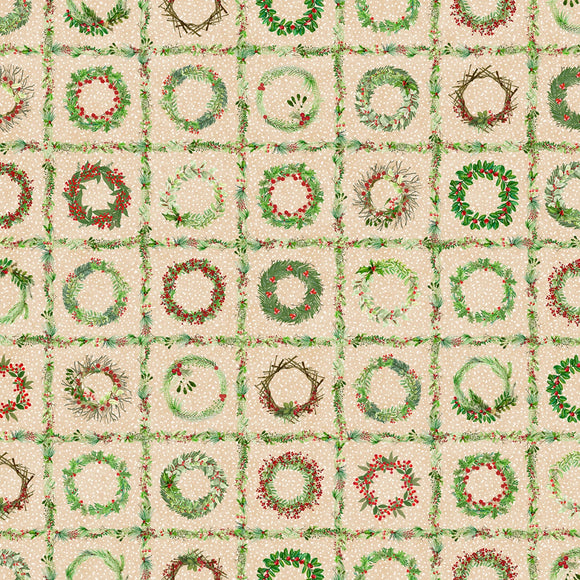Fabric Maywood Winter Wreaths Panel 10880M-E