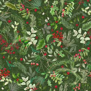 Fabric Maywood Winter Wreaths Green Greenery 10881M-G