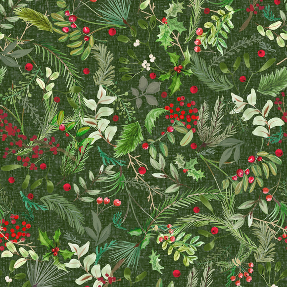Fabric Maywood Winter Wreaths Green Greenery 10881M-G