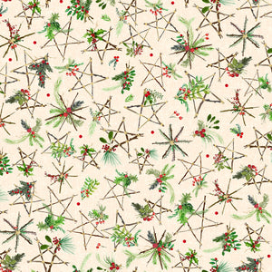 Fabric Maywood Winter Wreaths Cream Stars 10882M-E