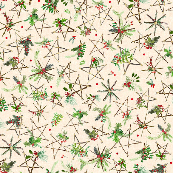 Fabric Maywood Winter Wreaths Cream Stars 10882M-E