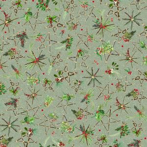 Fabric Maywood Winter Wreaths Green Stars 10882M-G