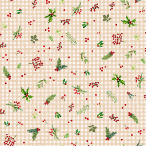 Fabric Maywood Winter Wreaths Cream Gingham 10883M-E