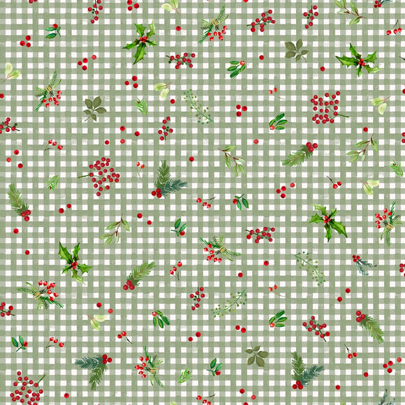 Fabric Maywood Winter Wreaths Green Gingham 10883M-G