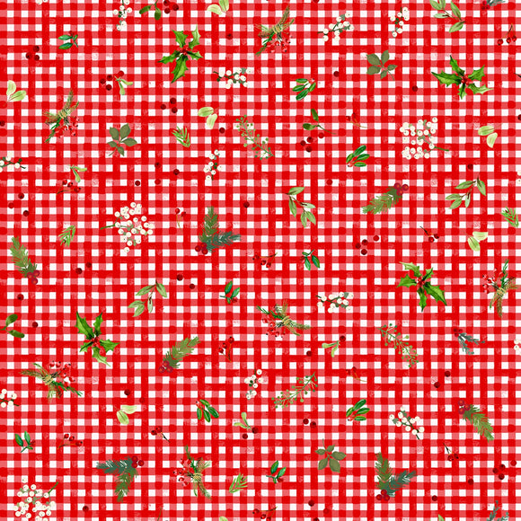 Fabric Maywood Winter Wreaths Red Gingham 10883M-R