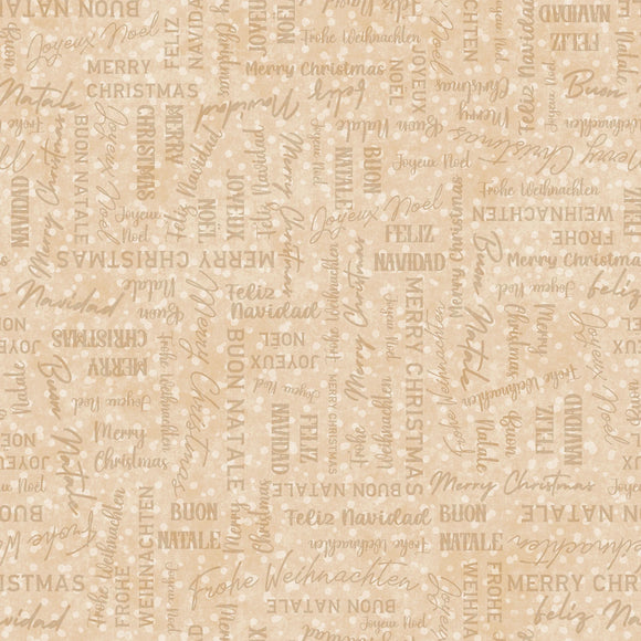 Fabric Maywood Winter Wreaths Cream Merry Christmas 10886M-E