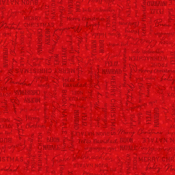 Fabric Maywood Winter Wreaths Red Merry Christmas 10886M-R