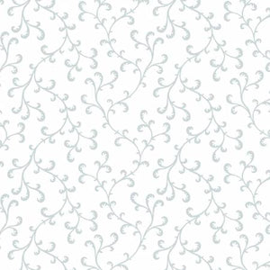 Fabric Henry Glass White on White Vines with Curls 1262-01W