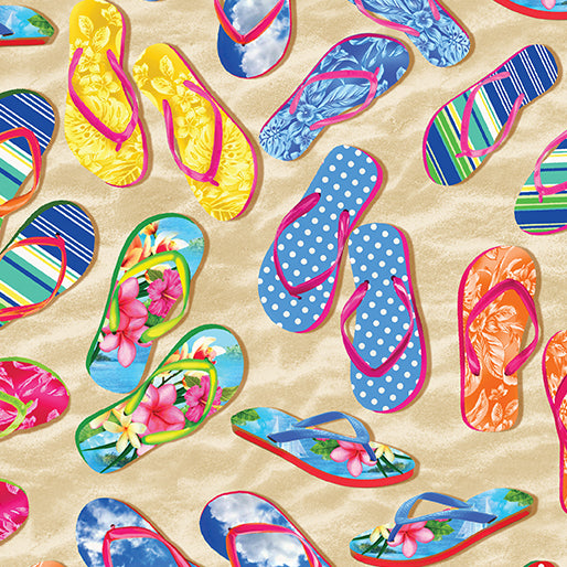 Fabric Benartex Tropical Escape Flip Flops 12900-70