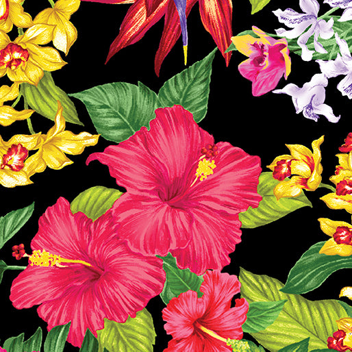 Fabric Benartex Tropical Escape Floral Black 12901-12