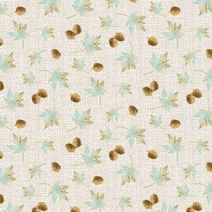 Fabric - Henry Glass Pumpkin Kisses - Leaves & Acorns w/ Metallic - 1314M-37