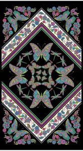 Fabric - Benartex Alluring Butterflies Panel Black Metallic - 13305MB-12