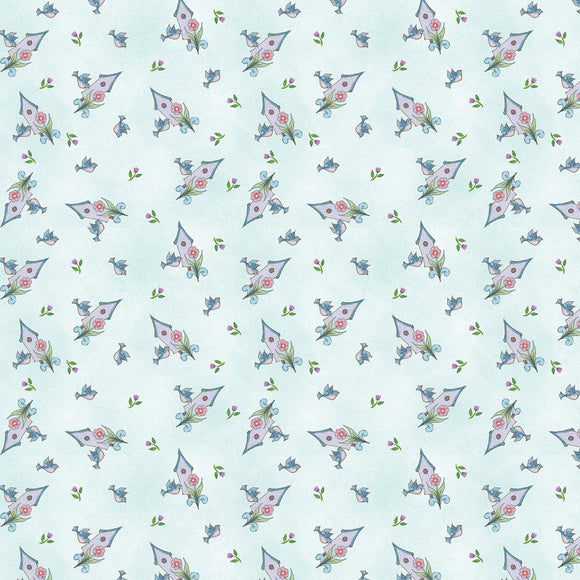 Fabric - Benartex Garden Angels Light Turquoise Birdhouse - 13323B-04