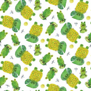 Fabric Benartex Frogtastic Frogs White 13388B-09