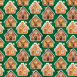 Fabric - Benartex Sugar & Spice - Green Gingerbread Houses 14569B-44