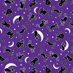 Fabric Benartex Chills & Thrills Glow in the Dark Cats Purple 14612GB-66