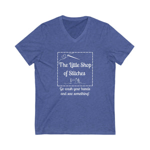 Gifts The Little Shop of Stitches V-Neck Tee in Blues, Sizes S-2X