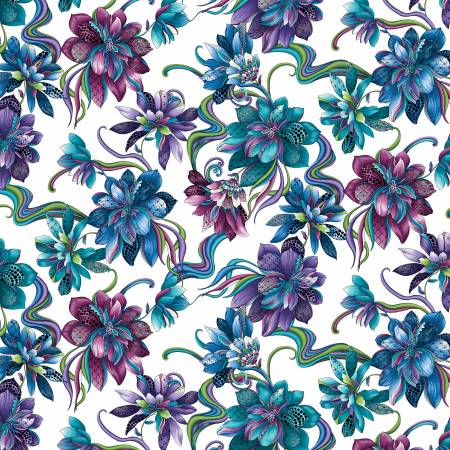 Fabric - Benartex Xanadu White/Multi Large Floral - 16152B-09