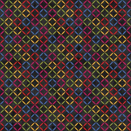 Fabric - Benartex - Inspired Blooms Chalk Lattice - Black/Multi 16213B-12