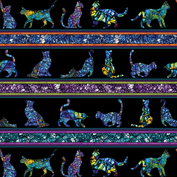 Fabric - Benartex Cat Artistry Border Stripe - 16733B-12