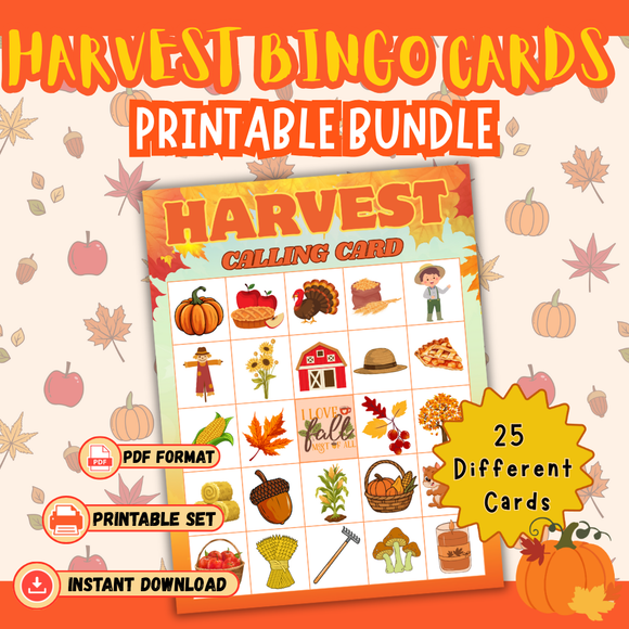 Printable Harvest Bingo Game - INSTANT DOWNLOAD