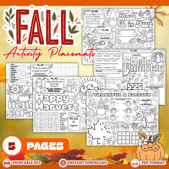 Printable Fall Activity Placemats - INSTANT DOWNLOAD