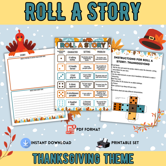 Printable Thanksgiving Roll A Story Activity - INSTANT DOWNLOAD