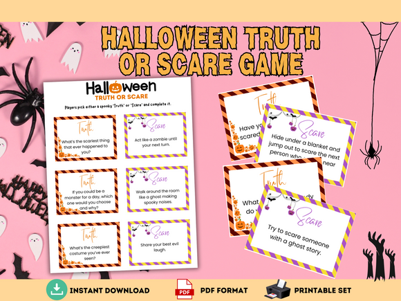 Printable Halloween Truth or Scare Game - INSTANT DOWNLOAD