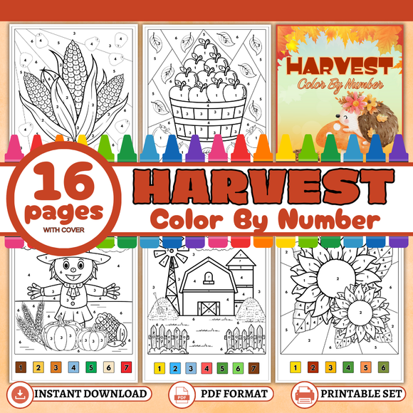 Printable Harvest Color by Number Bundle - INSTANT DOWNLOAD
