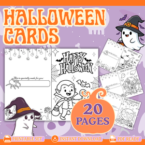Printable Halloween Cards to Color - INSTANT DOWNLOAD