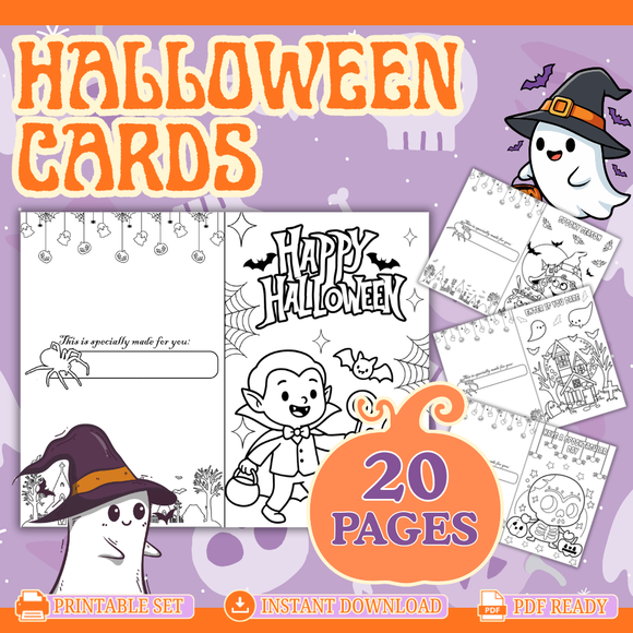 Printable Halloween Cards to Color - INSTANT DOWNLOAD