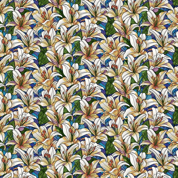 Fabric Henry Glass Faith in Full Color Lilies  2184-70
