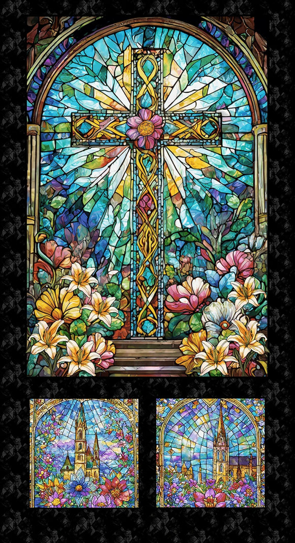 Fabric Henry Glass Faith in Full Color Cross Window 24-in Panel 2186P-79