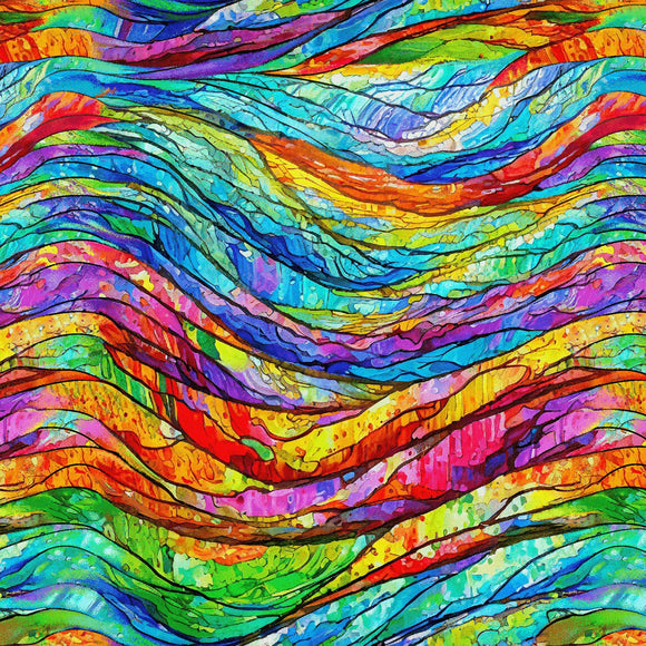 Fabric Henry Glass Faith in Full Color Wavy Stained Glass 2187-78