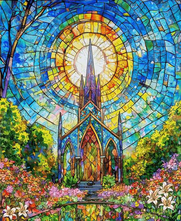 Fabric Henry Glass Faith in Full Color Church Stained Glass 36-in Panel 2188P-74