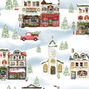 Fabric 3 Wishes Winter Village Scenery 23799-BLU