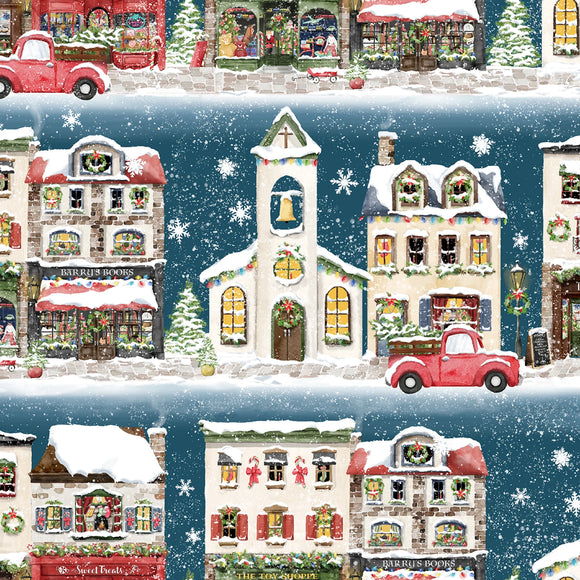 Fabric 3 Wishes Winter Village Main Street 23802-BLU
