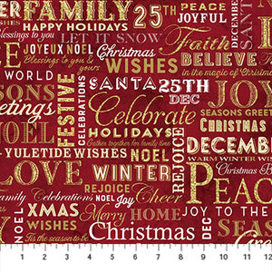 Fabric Northcott Christmas Joy Metallic Words 24775M-26