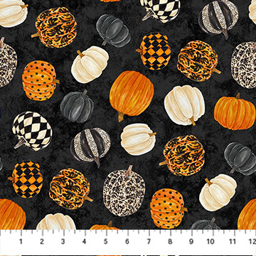 Fabric Northcott Hallow's Eve Tossed Pumpkins 27085-99