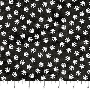 Fabric Northcott Hide and Seek Black Cat Paws 27652-99