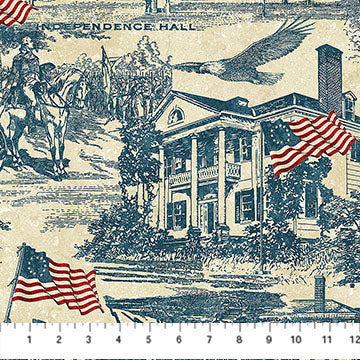 Fabric Northcott Stonehenge America 250 Toile Blue 28372-49