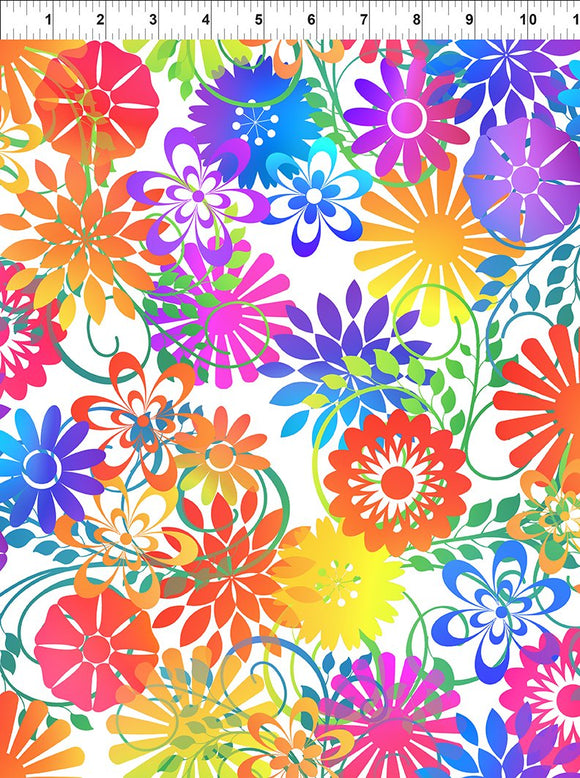 Fabric In The Beginning Pawsitivity Floral White 2PAW-2
